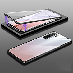 Handyhülle Hülle Luxus Aluminium Metall Rahmen Spiegel 360 Grad Ganzkörper Tasche M02 für Huawei Nova 7 SE 5G Schwarz