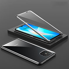 Handyhülle Hülle Luxus Aluminium Metall Rahmen Spiegel 360 Grad Ganzkörper Tasche M02 für Huawei Nova 8 SE 5G Schwarz