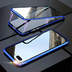 Handyhülle Hülle Luxus Aluminium Metall Rahmen Spiegel 360 Grad Ganzkörper Tasche M02 für Oppo A12e Blau