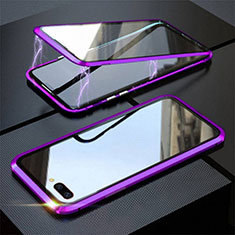 Handyhülle Hülle Luxus Aluminium Metall Rahmen Spiegel 360 Grad Ganzkörper Tasche M02 für Oppo AX5 Violett
