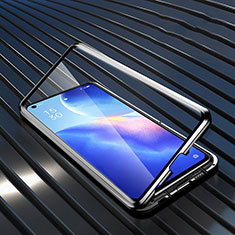Handyhülle Hülle Luxus Aluminium Metall Rahmen Spiegel 360 Grad Ganzkörper Tasche M02 für Oppo Find X3 Lite 5G Schwarz