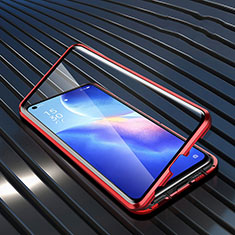 Handyhülle Hülle Luxus Aluminium Metall Rahmen Spiegel 360 Grad Ganzkörper Tasche M02 für Oppo Reno5 5G Rot