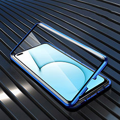 Handyhülle Hülle Luxus Aluminium Metall Rahmen Spiegel 360 Grad Ganzkörper Tasche M02 für Realme X3 SuperZoom Blau