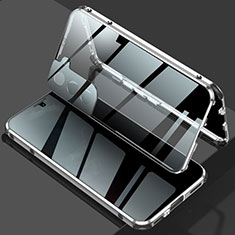 Handyhülle Hülle Luxus Aluminium Metall Rahmen Spiegel 360 Grad Ganzkörper Tasche M02 für Samsung Galaxy S21 5G Silber