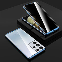 Handyhülle Hülle Luxus Aluminium Metall Rahmen Spiegel 360 Grad Ganzkörper Tasche M02 für Samsung Galaxy S21 Ultra 5G Blau