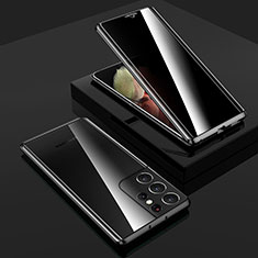 Handyhülle Hülle Luxus Aluminium Metall Rahmen Spiegel 360 Grad Ganzkörper Tasche M02 für Samsung Galaxy S21 Ultra 5G Schwarz