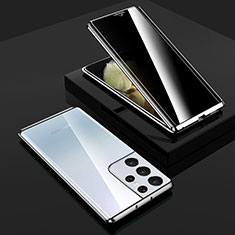 Handyhülle Hülle Luxus Aluminium Metall Rahmen Spiegel 360 Grad Ganzkörper Tasche M02 für Samsung Galaxy S23 Ultra 5G Silber