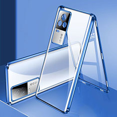 Handyhülle Hülle Luxus Aluminium Metall Rahmen Spiegel 360 Grad Ganzkörper Tasche M02 für Vivo iQOO 8 5G Blau