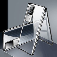Handyhülle Hülle Luxus Aluminium Metall Rahmen Spiegel 360 Grad Ganzkörper Tasche M02 für Vivo iQOO 8 Pro 5G Schwarz