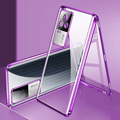 Handyhülle Hülle Luxus Aluminium Metall Rahmen Spiegel 360 Grad Ganzkörper Tasche M02 für Vivo iQOO 8 Pro 5G Violett