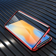 Handyhülle Hülle Luxus Aluminium Metall Rahmen Spiegel 360 Grad Ganzkörper Tasche M02 für Vivo X50 Pro 5G Rot
