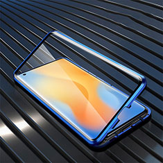 Handyhülle Hülle Luxus Aluminium Metall Rahmen Spiegel 360 Grad Ganzkörper Tasche M02 für Vivo X51 5G Blau