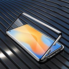 Handyhülle Hülle Luxus Aluminium Metall Rahmen Spiegel 360 Grad Ganzkörper Tasche M02 für Vivo X51 5G Schwarz