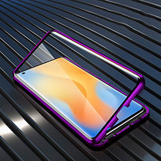 Handyhülle Hülle Luxus Aluminium Metall Rahmen Spiegel 360 Grad Ganzkörper Tasche M02 für Vivo X51 5G Violett