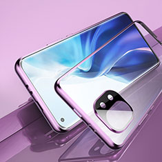 Handyhülle Hülle Luxus Aluminium Metall Rahmen Spiegel 360 Grad Ganzkörper Tasche M02 für Xiaomi Mi 11 5G Violett