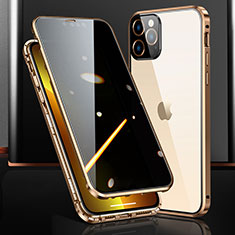 Handyhülle Hülle Luxus Aluminium Metall Rahmen Spiegel 360 Grad Ganzkörper Tasche M03 für Apple iPhone 13 Pro Max Gold