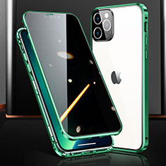 Handyhülle Hülle Luxus Aluminium Metall Rahmen Spiegel 360 Grad Ganzkörper Tasche M03 für Apple iPhone 13 Pro Max Grün