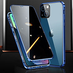 Handyhülle Hülle Luxus Aluminium Metall Rahmen Spiegel 360 Grad Ganzkörper Tasche M03 für Apple iPhone 14 Blau
