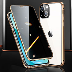 Handyhülle Hülle Luxus Aluminium Metall Rahmen Spiegel 360 Grad Ganzkörper Tasche M03 für Apple iPhone 14 Gold