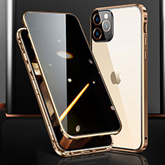 Handyhülle Hülle Luxus Aluminium Metall Rahmen Spiegel 360 Grad Ganzkörper Tasche M03 für Apple iPhone 14 Pro Gold