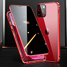 Handyhülle Hülle Luxus Aluminium Metall Rahmen Spiegel 360 Grad Ganzkörper Tasche M03 für Apple iPhone 14 Rot