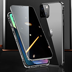 Handyhülle Hülle Luxus Aluminium Metall Rahmen Spiegel 360 Grad Ganzkörper Tasche M03 für Apple iPhone 14 Schwarz