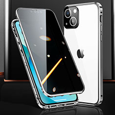 Handyhülle Hülle Luxus Aluminium Metall Rahmen Spiegel 360 Grad Ganzkörper Tasche M03 für Apple iPhone 14 Silber