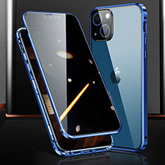 Handyhülle Hülle Luxus Aluminium Metall Rahmen Spiegel 360 Grad Ganzkörper Tasche M03 für Apple iPhone 15 Blau