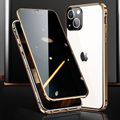 Handyhülle Hülle Luxus Aluminium Metall Rahmen Spiegel 360 Grad Ganzkörper Tasche M03 für Apple iPhone 15 Gold