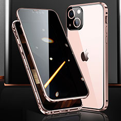 Handyhülle Hülle Luxus Aluminium Metall Rahmen Spiegel 360 Grad Ganzkörper Tasche M03 für Apple iPhone 15 Rosegold