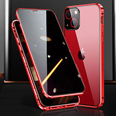 Handyhülle Hülle Luxus Aluminium Metall Rahmen Spiegel 360 Grad Ganzkörper Tasche M03 für Apple iPhone 15 Rot
