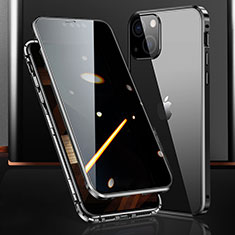 Handyhülle Hülle Luxus Aluminium Metall Rahmen Spiegel 360 Grad Ganzkörper Tasche M03 für Apple iPhone 15 Schwarz