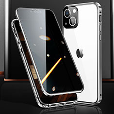 Handyhülle Hülle Luxus Aluminium Metall Rahmen Spiegel 360 Grad Ganzkörper Tasche M03 für Apple iPhone 15 Silber