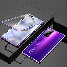 Handyhülle Hülle Luxus Aluminium Metall Rahmen Spiegel 360 Grad Ganzkörper Tasche M03 für Huawei Honor 30 Violett