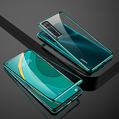 Handyhülle Hülle Luxus Aluminium Metall Rahmen Spiegel 360 Grad Ganzkörper Tasche M03 für Huawei Nova 7 5G Grün