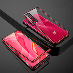 Handyhülle Hülle Luxus Aluminium Metall Rahmen Spiegel 360 Grad Ganzkörper Tasche M03 für Huawei Nova 7 5G Rot