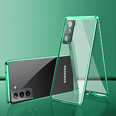 Handyhülle Hülle Luxus Aluminium Metall Rahmen Spiegel 360 Grad Ganzkörper Tasche M03 für Samsung Galaxy S21 5G Grün