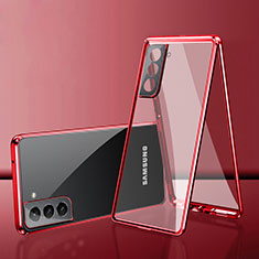 Handyhülle Hülle Luxus Aluminium Metall Rahmen Spiegel 360 Grad Ganzkörper Tasche M03 für Samsung Galaxy S21 5G Rot
