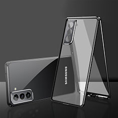 Handyhülle Hülle Luxus Aluminium Metall Rahmen Spiegel 360 Grad Ganzkörper Tasche M03 für Samsung Galaxy S21 5G Schwarz