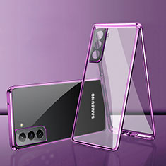 Handyhülle Hülle Luxus Aluminium Metall Rahmen Spiegel 360 Grad Ganzkörper Tasche M03 für Samsung Galaxy S21 5G Violett