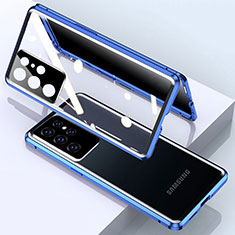 Handyhülle Hülle Luxus Aluminium Metall Rahmen Spiegel 360 Grad Ganzkörper Tasche M03 für Samsung Galaxy S21 Ultra 5G Blau