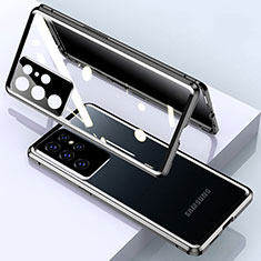 Handyhülle Hülle Luxus Aluminium Metall Rahmen Spiegel 360 Grad Ganzkörper Tasche M03 für Samsung Galaxy S21 Ultra 5G Schwarz