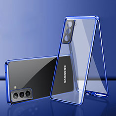 Handyhülle Hülle Luxus Aluminium Metall Rahmen Spiegel 360 Grad Ganzkörper Tasche M03 für Samsung Galaxy S22 Plus 5G Blau