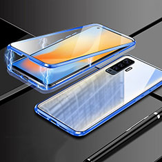 Handyhülle Hülle Luxus Aluminium Metall Rahmen Spiegel 360 Grad Ganzkörper Tasche M03 für Vivo X50 5G Blau