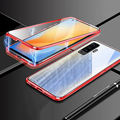 Handyhülle Hülle Luxus Aluminium Metall Rahmen Spiegel 360 Grad Ganzkörper Tasche M03 für Vivo X50 5G Rot