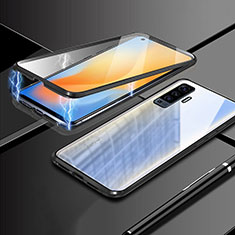 Handyhülle Hülle Luxus Aluminium Metall Rahmen Spiegel 360 Grad Ganzkörper Tasche M03 für Vivo X50 5G Schwarz