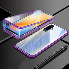 Handyhülle Hülle Luxus Aluminium Metall Rahmen Spiegel 360 Grad Ganzkörper Tasche M03 für Vivo X50 5G Violett