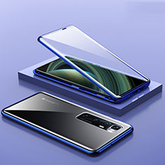 Handyhülle Hülle Luxus Aluminium Metall Rahmen Spiegel 360 Grad Ganzkörper Tasche M03 für Xiaomi Mi 10 Ultra Blau