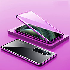Handyhülle Hülle Luxus Aluminium Metall Rahmen Spiegel 360 Grad Ganzkörper Tasche M03 für Xiaomi Mi 10 Ultra Violett