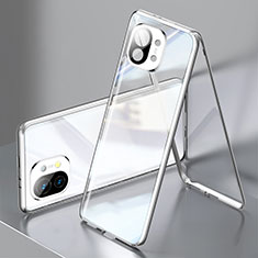 Handyhülle Hülle Luxus Aluminium Metall Rahmen Spiegel 360 Grad Ganzkörper Tasche M03 für Xiaomi Mi 11 5G Silber